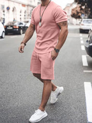 Men's Plus Size Round Neck Short Sleeve Top and Shorts Set - kinko