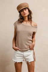 BiBi One Side Off Shoulder Knit Top - kinko