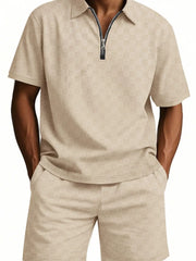Men's Full Size Quarter Zip Short Sleeve Top and Shorts Set Plus Size - kinko
