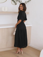 Tiered Surplice Half Sleeve Midi Dress - kinko