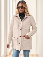 Casual Solid Color Multi-Pocket Jacket, Versatile For Autumn Winter - kinko