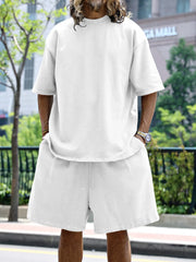 Men's Full Size Round Neck Short Sleeve Top and Shorts Set Plus Size - kinko