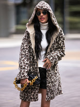 Shiny Leopard Print Hooded Teddy Coat - kinko