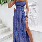 Paisley Print Halter Neck Slit Wide Leg Jumpsuit - kinko