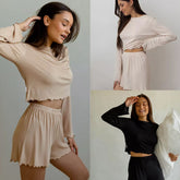 Long Sleeve Shorts Modal Autumn And Winter Round Neck Two-piece Homewear - kinko