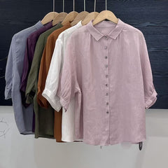 Artistic Versatile Breathable Solid Color Linen Women's Shirt - kinko