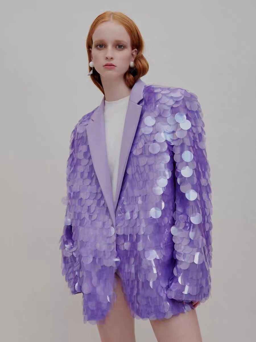 Loose Sequin Fashion Suit Top High Dinner Party Temperament Coat - kinko