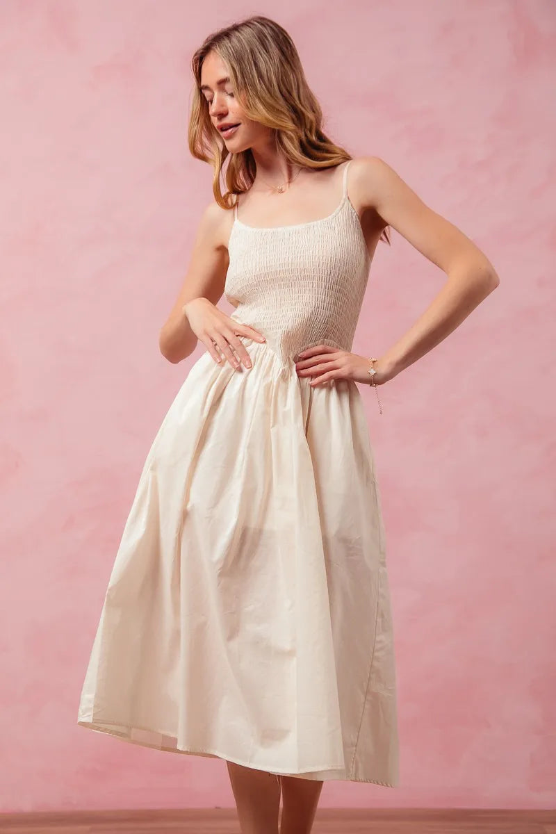 SO ME Smocked Sleeveless Casual Everyday Dress With Slit - kinko