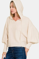Zenana Brushed Hacci Drop Shoulder Cropped Hoodie - kinko