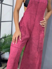 Full Size Wide Leg Washed Denim Overalls Plus Size - kinko