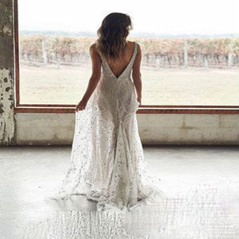 New Dress Bronzing V-neck Long - kinko