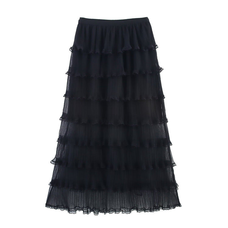 Lace Pleated Net Yarn Cake Skirt - kinko