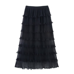 Lace Pleated Net Yarn Cake Skirt - kinko