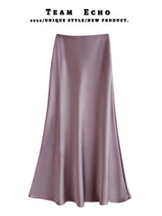 High Waist Slimming Mid-length Satin Acetate Silky Skirt - kinko