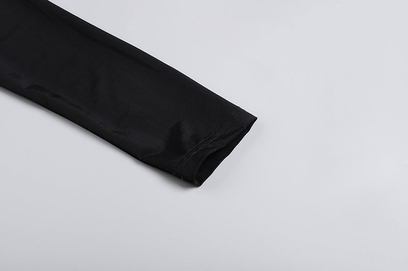 Sexy Backless Black Long Sleeve Hollow Flower Tassel Decoration Dress - kinko