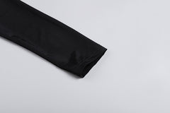 Sexy Backless Black Long Sleeve Hollow Flower Tassel Decoration Dress - kinko