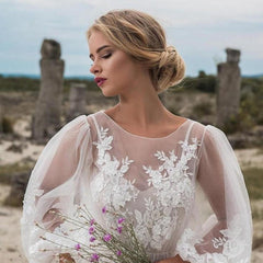 Round Collar Gauze Embroidered One-piece Dress Wedding Dress - kinko