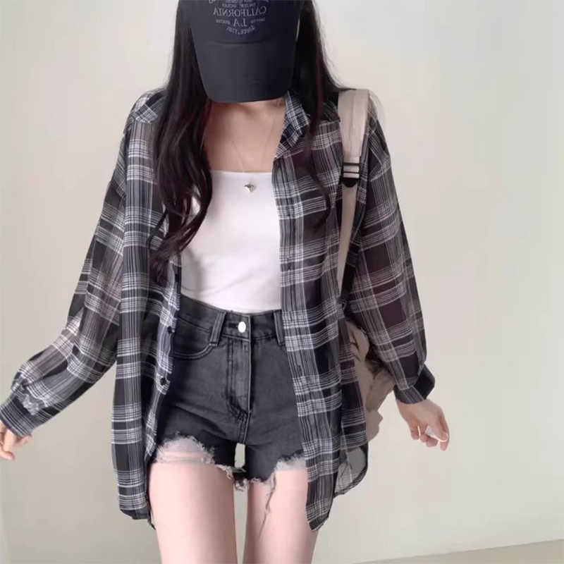 Contrast Color Stripe Chiffon Loose Sun-protection Shirt - kinko