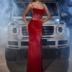 Rhinestone Velvet Pendant Collar Sling Banquet Party Dress - kinko