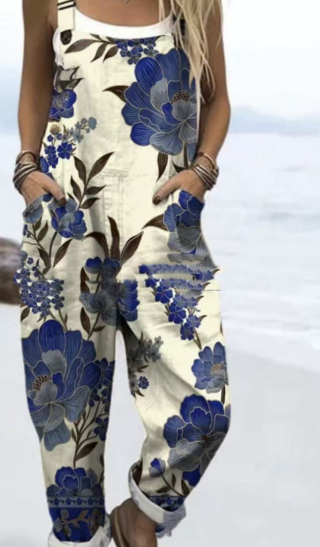 Printed Pocket Women's Suspender Trousers - kinko