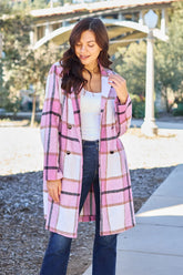 Double Take Full Size Plaid Button Up Lapel Collar Coat - kinko