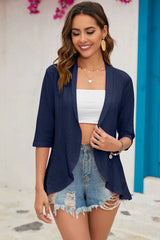Eyelet Open Front Cardigan - kinko