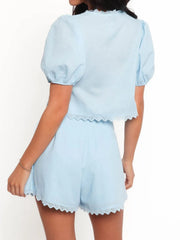 Lace Detail V-Neck Top and Shorts Set - kinko