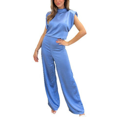 Backless Evening Dress Jumpsuit Solid Color Casual Straight Pants - kinko