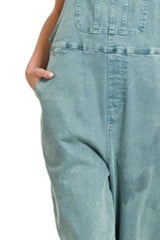 Zenana Washed Knot Strap Relaxed Fit Overalls - kinko