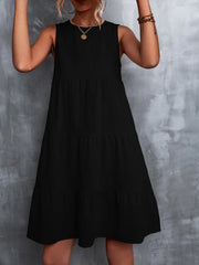 Tiered Round Neck Sleeveless Mini Tank Dress - kinko