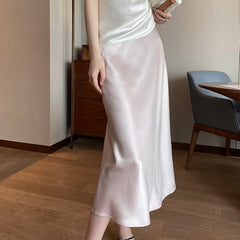 Acetate Silky Satin Women's A- Line Skirt Slimming - kinko