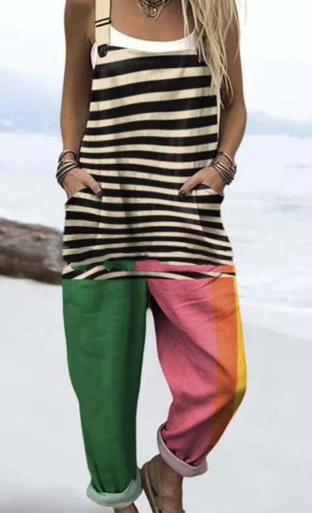 Printed Pocket Women's Suspender Trousers - kinko