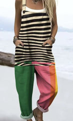 Printed Pocket Women's Suspender Trousers - kinko