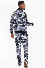 WEIV Men's Full Size Camo Side Stripe Jacket and Pant Set Plus Size - kinko