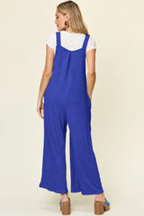 Double Take Full Size Texture Sleeveless Wide Leg Overall - kinko