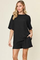 Double Take Basic style Round Neck Solid Set - kinko