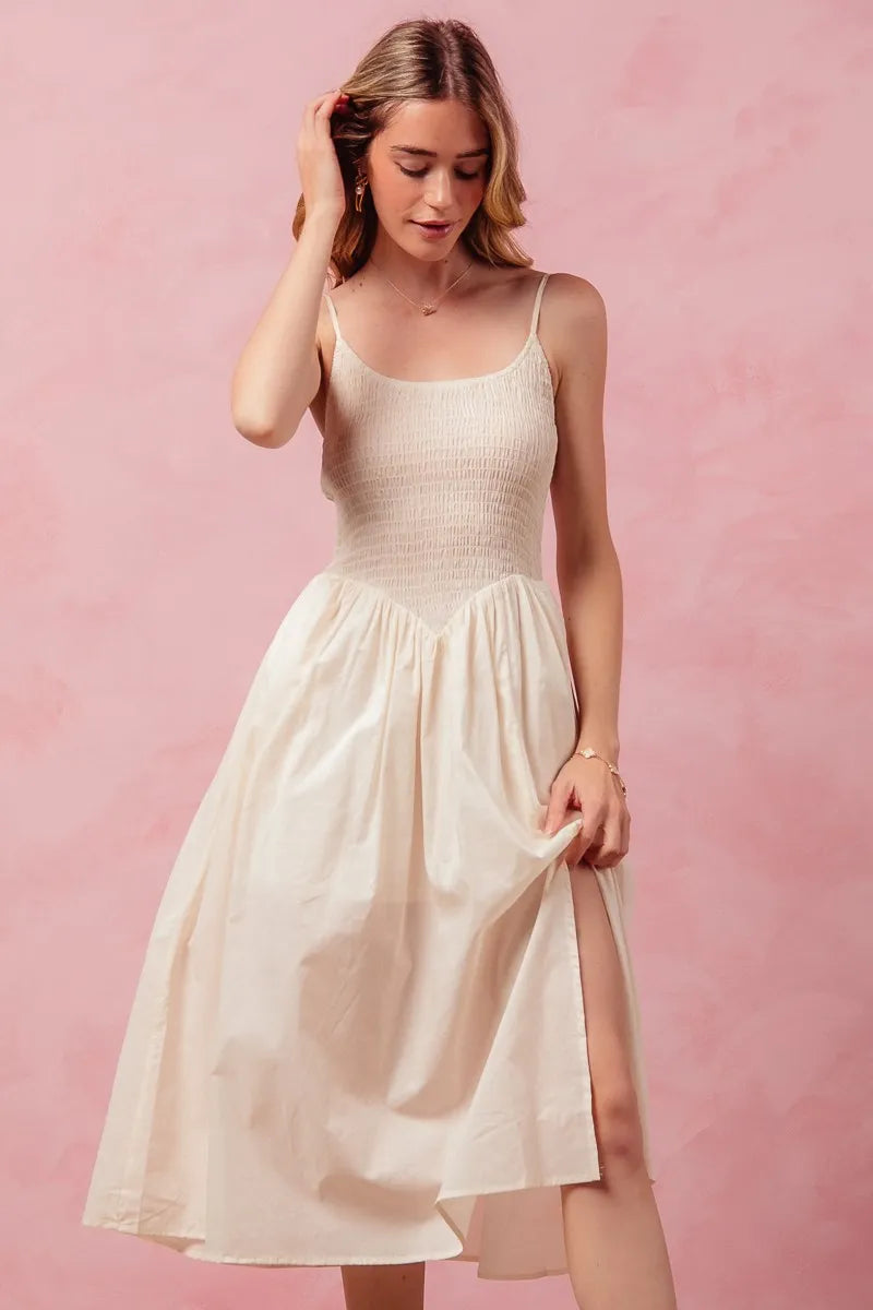 SO ME Smocked Sleeveless Casual Everyday Dress With Slit - kinko