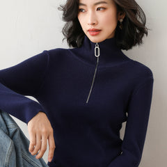 High Neck Zipper Knit Bottoming Shirt Women Fall And Winter Wear Slim Pullover Sweater