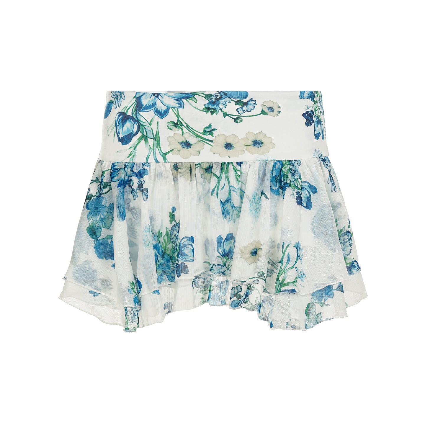 American Street Style Mesh Floral Print Irregular Skirt - kinko