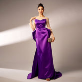 Long Sleeve Round Neck Party Beaded Big Bow Evening Dress - kinko