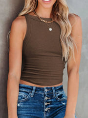 Asymmetrical Back Ribbed Crop Tank Top - kinko