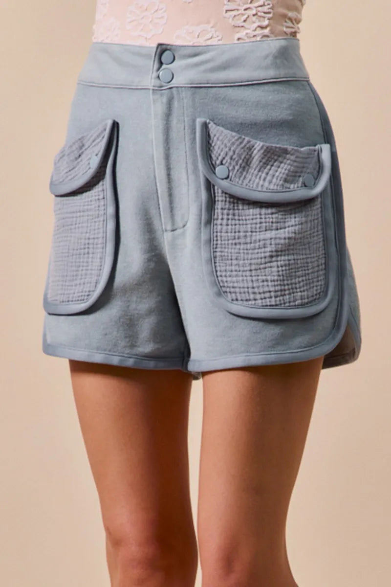 SO ME Mineral Washed Terry High Rise Cargo Shorts - kinko