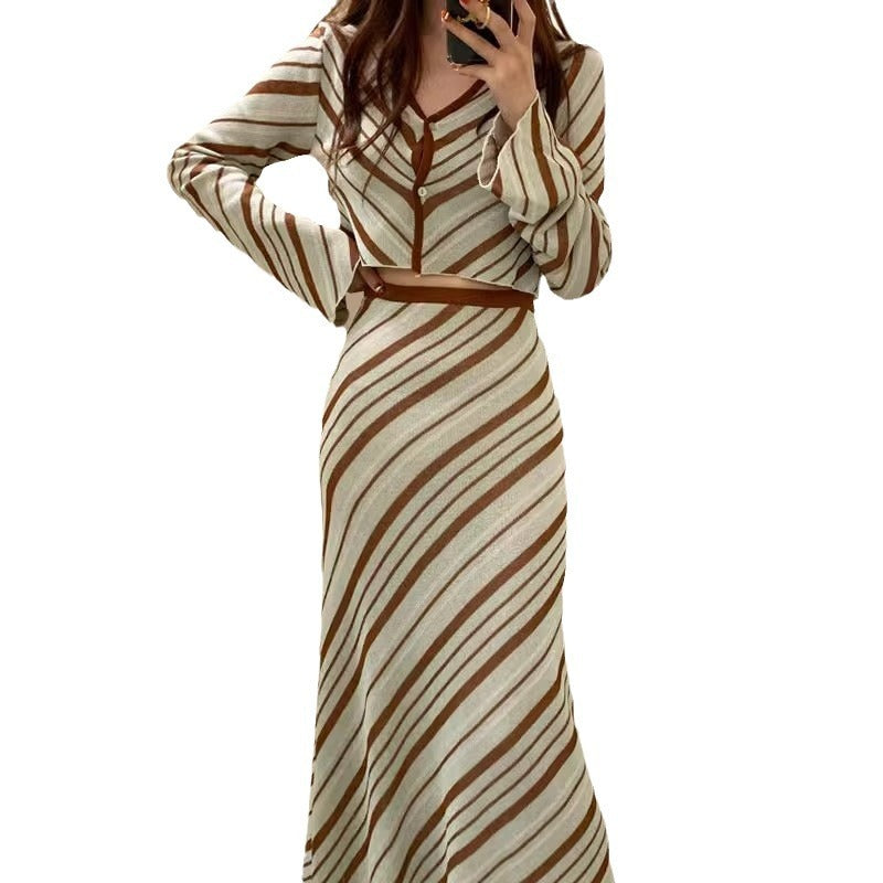 Two Short Knitwear High Waist Skirt Suit Women - kinko