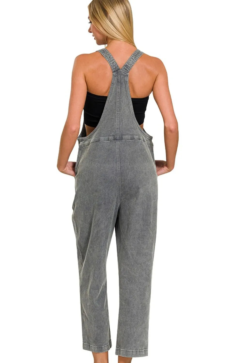 Zenana Washed Knot Strap Relaxed Fit Overalls - kinko