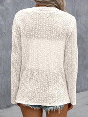Eyelet Roll-Tab Sleeve Cardigan - kinko