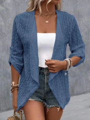 Eyelet Roll-Tab Sleeve Cardigan - kinko
