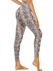 Leggings - Cropped High-waisted Printed Brown Snake Print - kinko