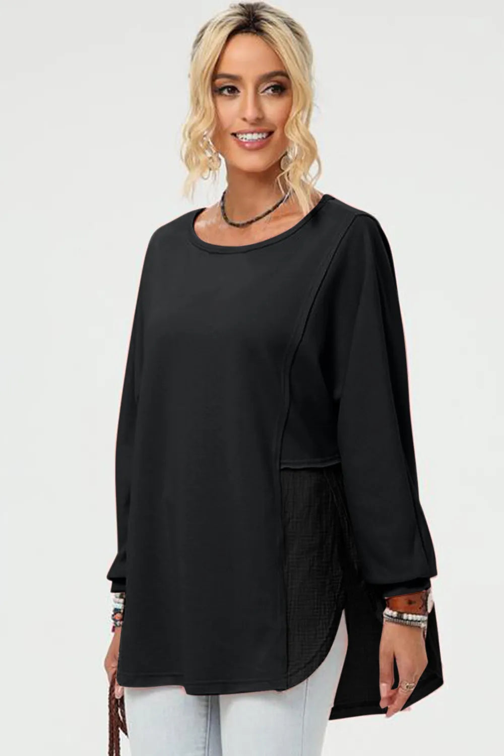 Double Take Full Size Long Sleeve High-Low T-Shirt - kinko