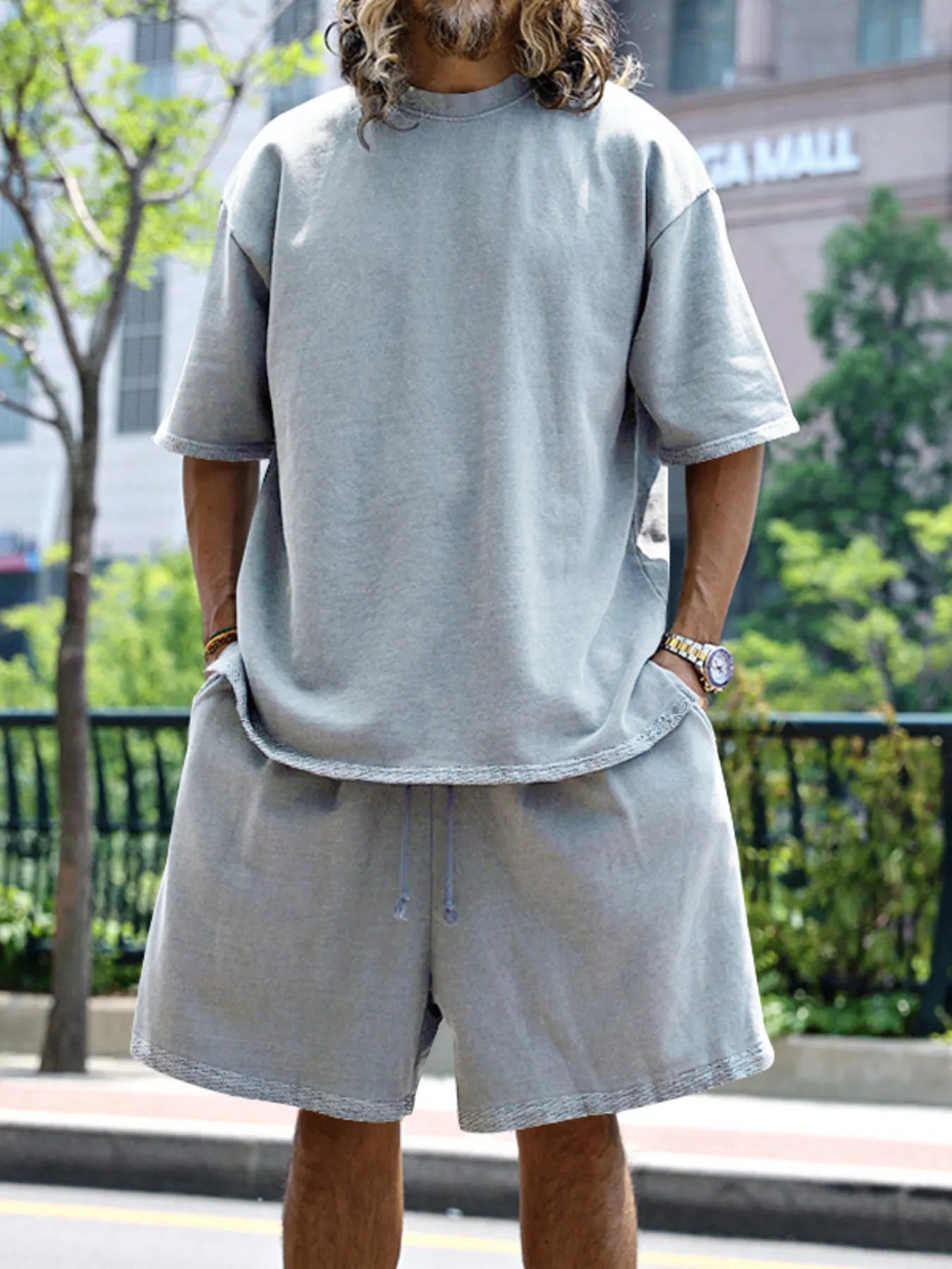 Men's Full Size Round Neck Short Sleeve Top and Shorts Set Plus Size - kinko