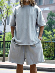 Men's Full Size Round Neck Short Sleeve Top and Shorts Set Plus Size - kinko